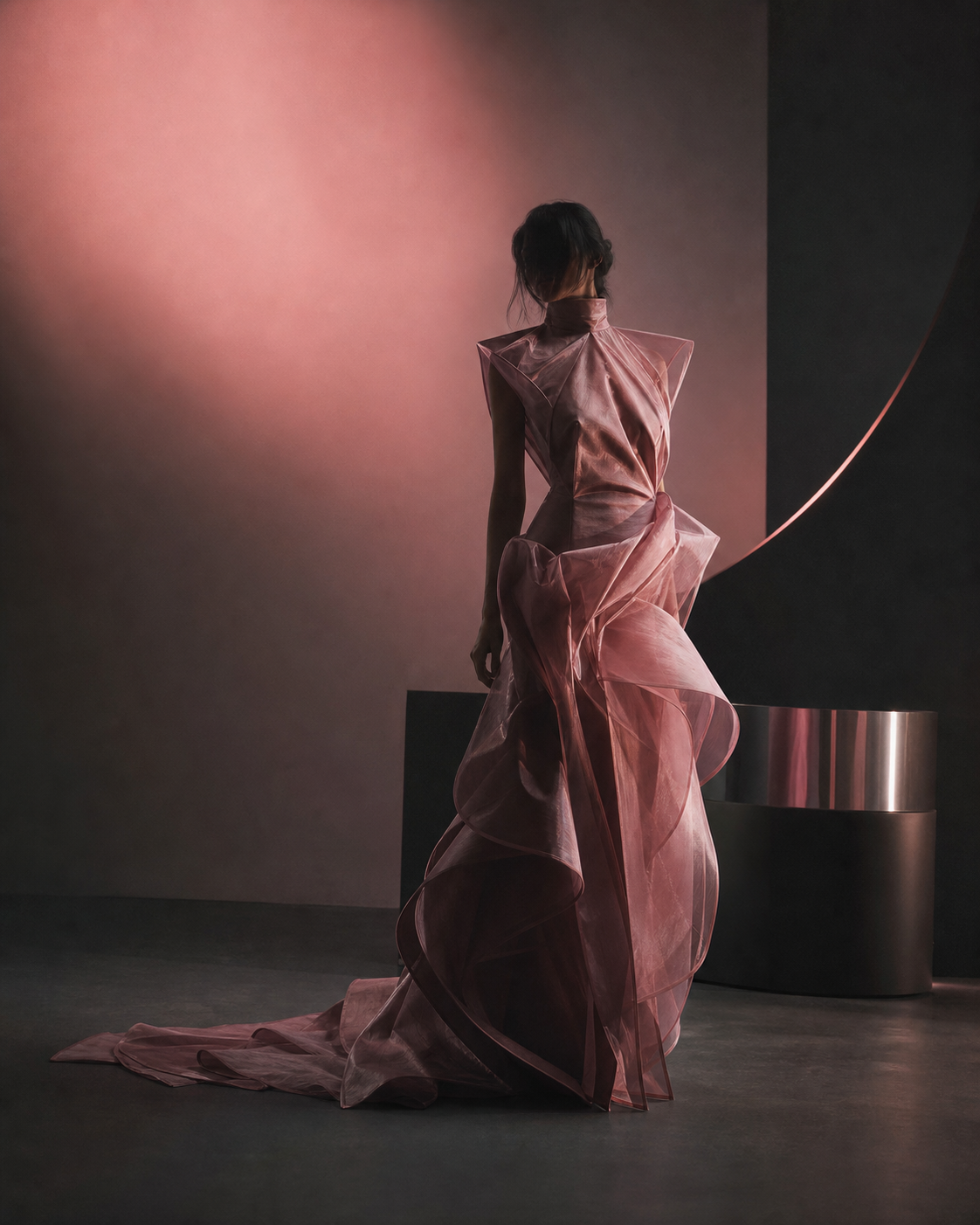 A sculptural rose couture dress by Syrian fashion designer Bana